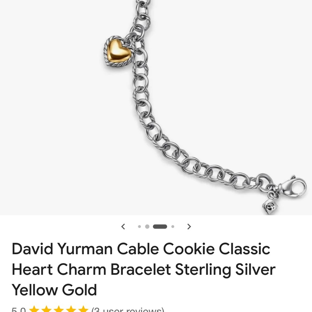 Cable cookie classic chain heart charm bracelet yellow gold and sterling sliver - Picture 4 of 7